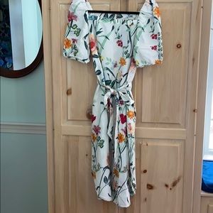 LOFT Floral Print Dress - White with Multicolor Accents